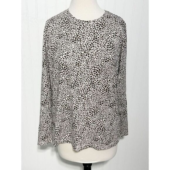 Lands' End Women's Leopard Print Long Sleeve Pullover Shirt Brown WhiteSize XL - Picture 9 of 9